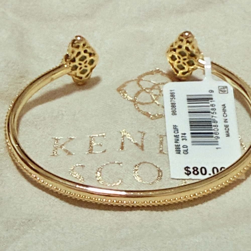 NWT Kendra Scott Abbie Gold Pave Frame Cuff Bracelet in Green Illusion - Picture 7 of 8